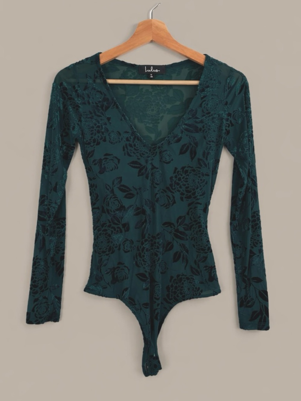 Lulus Sheer Floral Burnout Bodysuit | Teal Long Sleeve Mesh Top | Small